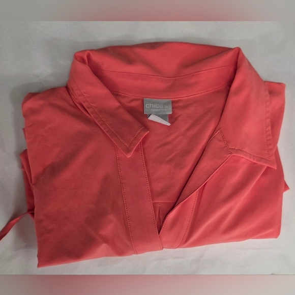 Chico's  Pink Coral Henley Short Sleeve Fun Tie Sleeves Size 2 / Large 12/14 - Picture 6 of 10